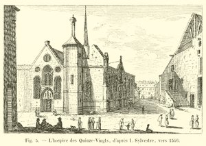 El hospicio de los Quinze-Vingts, según I Sylvestre, hacia 1546 de French School