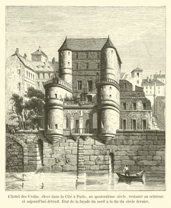 Hotel des Ursins, levantado en la Ciudad de París en el siglo XIV, restaurado en el XVI y hoy destruido, Estado de la fachada norte a finales del siglo pasado de French School