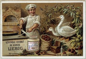Recetas Liébig: oca con castañas - cromo. Liébig de French School