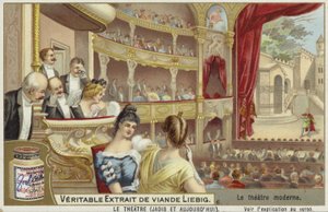 Tarjeta Liebig con un teatro moderno