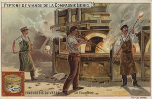 Tarjeta Liebig con la industria del vidrio de French School