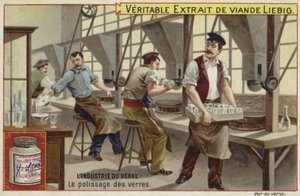 Tarjeta Liebig con la industria del vidrio de French School