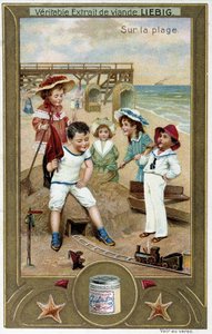 Serie de cromolitografías Liébig "Juego de playa" de niños. Sd. Siglo XIX