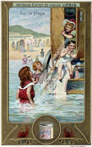 Liebig cromolitografía serie "Juego de Playa" de los niños. sd. Siglo XIX de French School