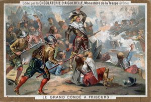Luis II de Borbón, Príncipe de Condé, conocido como Le Grand Condé, en la Batalla de Friburgo en 1644. Cromolitografía del siglo XIX de French School