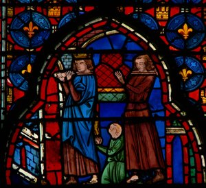 Luis IX llevando reliquias a Sainte-Chapelle, asistido por Robert D
