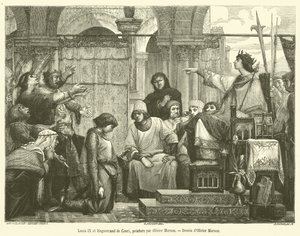 Luis IX y Enguerrand de Couci (grabado) de French School