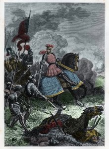 Luis XII en la Batalla de Agnadello cerca de Crema en Lombardía ganada por el Rey sobre los venecianos el 14 de mayo de 1509 - Batalla de Agnadello - Luis XII de Francia derrota a los venecianos - grabado de 