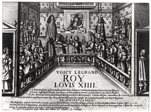 Luis XIV administrando justicia (xilografía) de French School