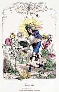 Luis XIV disfrazado de jardinero - en “Historia de Francia Tintamarresque” de Touchatout de French School