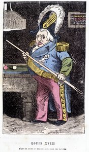Luis XVIII jugando al billar - en “Histoire de France Tintamarresque” por Touchatout de French School