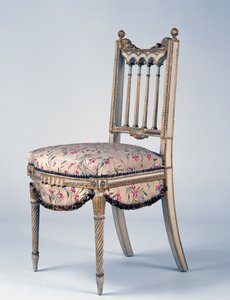 Silla de madera dorada estilo Luis XVI del Segundo Imperio (Napoleón III) con seda de Lyon, segunda mitad del siglo XIX, Francia de French School
