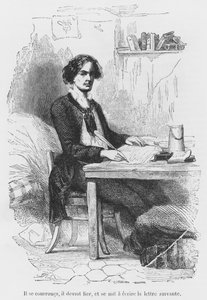 Lucien de Rubempre escribiendo una carta, ilustración de 