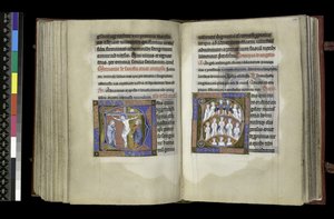 MS 300 f.198v-199r, Sufragio a la Cruz y Sufragio a los Ángeles, del Salterio y Horas de Isabel de Francia, París, c.1265-70 de French School