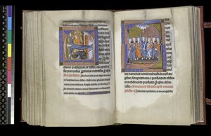 MS 300 f.200v-201r, Sufragio a San Andrés y Sufragio a los Apóstoles, del Salterio y Horas de Isabel de Francia, París, c.1265-70 de French School
