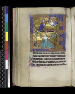 David reza a Dios (arriba), David se hunde en el agua (abajo), del Salterio y Horas de Isabel de Francia, París, c.1265-70