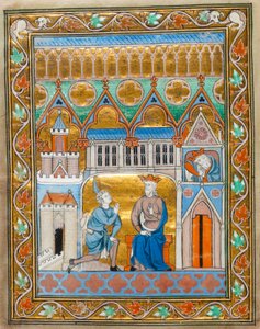 Rey David recibiendo la noticia de la muerte de Absalón, del Salterio-Horas de Isabel de Francia, c.1255 de French School