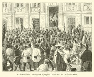 M de Lamartine, arengando al pueblo en el Hôtel de Ville, 26 de febrero de 1848 de French School
