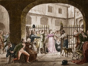 Madame Jeanne Marie Roland de la Platiere (1754-1793), política francesa que fue al Tribunal Revolucionario en 1793. Grabado después de la pintura de Dauban de French School