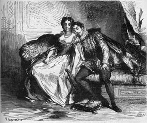 Madame de Sauve, actuando para la reina Catalina de Médicis, sedujo al rey Enrique de Navarra (1553-1610). Grabado en “La historia de la prostitución y la depravación entre todos los pueblos del mundo desde la antigüedad hasta el presente” por el Dr. Th. - de French School