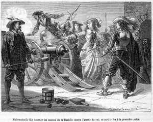 Mademoiselle (Grande Mademoiselle = Duquesa de Montpensier) giró los cañones de la Bastilla contra el ejército del rey y encendió la primera pieza - en “Historia de Francia popular” de Henri Martin de French School