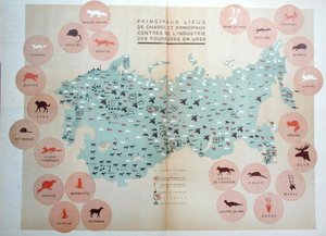 Principales áreas de caza y centros de la industria peletera en la URSS, ilustración de 