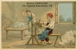 Tarjeta comercial de Maison Fontaine, trilla y cardado de French School