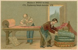 Tarjeta comercial de Maison Fontaine, impresión de lana de French School