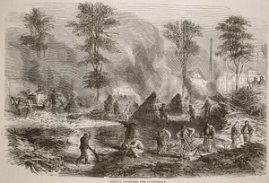Fabricando carbón para pólvora, ilustración de la Historia de la Guerra entre Francia y Alemania, 1870-1871 de French School