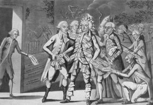 Hombre en asignados:... grupo de diputados buscando un Brissoter (Jacques Pierre Brissot de Warville 1754-1793) Anónimo. Impresión. 1791