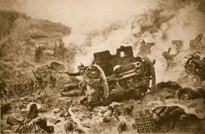 ¡Hombre a hombre al fin! Infantería francesa persiguiendo una batería alemana en fuga en un valle barrido por la lluvia de Argonne, 1914-19 de French School