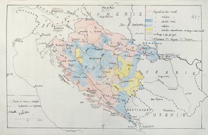 Mapa de Bosnia con detalles de las áreas ocupadas por grupos étnicos minoritarios, 1910