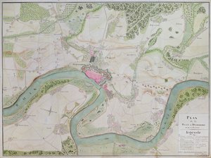 Mapa de Düsseldorf y áreas circundantes (pluma y tinta sobre papel) de French School