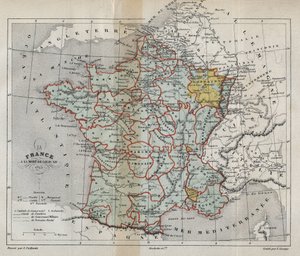 Mapa de Francia a la muerte de Luis XIV en 1715 - grabado en 