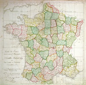 Mapa de Francia mostrando planes para dividir departamentos, 1789