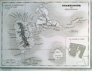 Mapa de Guadalupe y sus dependencias. Grabado del siglo XIX. Chartres, Museo de Bellas Artes de French School