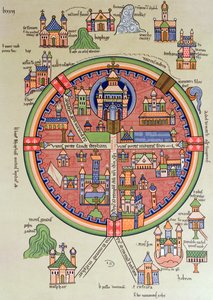 Mapa de Jerusalén y Palestina, incluyendo los sitios sagrados y el Templo de Salomón