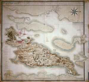 Mapa de Rhode Island en el momento de su ocupación 1780-81 por el ejército francés bajo las órdenes de Jean-Baptiste de Vimeur (1725-1807) Conde de Rochambeau de French School