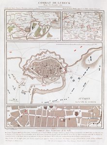 Mapa del combate en la Batalla de Lubeck, mostrando posiciones de los ejércitos francés, prusiano, sueco y danés