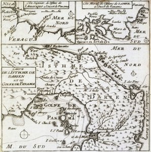 Mapa del Istmo de Darién y el Golfo de Panamá en "Nuevo viaje alrededor del mundo" de Guillaume Dampier (William Dampier) de French School