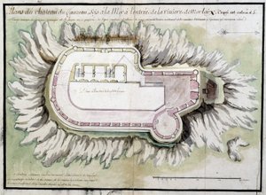 Mapa del castillo de Tauro ubicado en el mar en la entrada del río de Morlaix de French School