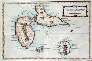 Mapa de la isla de Martinica, la isla de Saintes y la isla de Marie Galante en las Indias Occidentales de French School