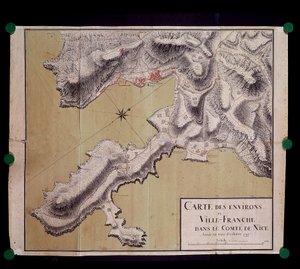 Mapa de los alrededores de Villefranche en el condado de Niza levantado en octubre de 1748 de French School