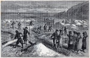 Salinas de Bretaña en el siglo XIX - Grabado en "Ciencias llevadas a los agradecidos" - física y química por Alexis Clerc - Finales del siglo XIX - Colección privada de French School