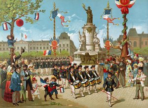 Marcha de los batallones escolares el 14 de julio de 1883 en la Place de la République de French School