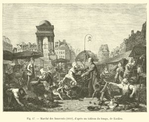 Mercado de los Inocentes, 1810, según un cuadro de la época, de Tardieu de French School