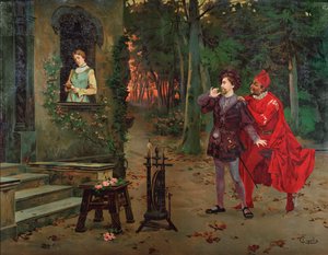 Marguerite, Fausto y Mefistófeles Escena de Fausto por Charles Gounod (1818-1893). circa 1900. de French School