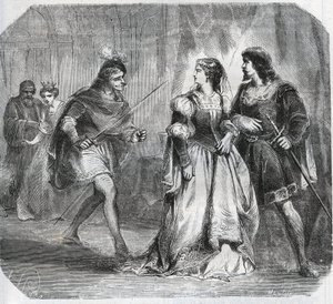 Margarita de Baviera, Duquesa de Borgoña (1363-1423) y la Reina Isabeau (Isabelle, Elisabeth) de Baviera (1371-1435) separan a Luis I de Valois, Duque de Orleans (1372-1407) y Juan Sin Miedo, Duque de Borgoña (1371-1419), que luchan por el gobierno de de French School