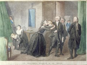 María Antonieta (1755-1793) se despide de su hijo el Delfín, Luis Carlos de Borbón (1785-1795) en el Templo, 3 de julio de 1793 (grabado en color) de French School