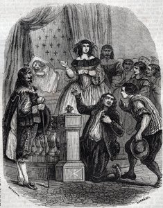 María de Médicis (1573-1642), reina de Francia y regente del reino para su hijo, durmiendo en la cama - María de Médicis, segunda esposa del rey Enrique IV de Francia, de la Casa de Borbón, regente para su hijo, la regente mostrando a su hijo, Luis XIII de de French School